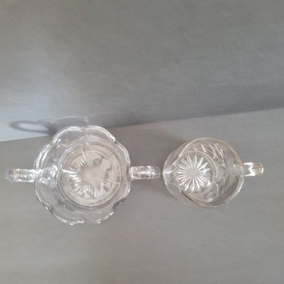 Vintage Clear Glass Sugar Bowl & Creamer Set With Etched Floral Design - Picture 5 of 7